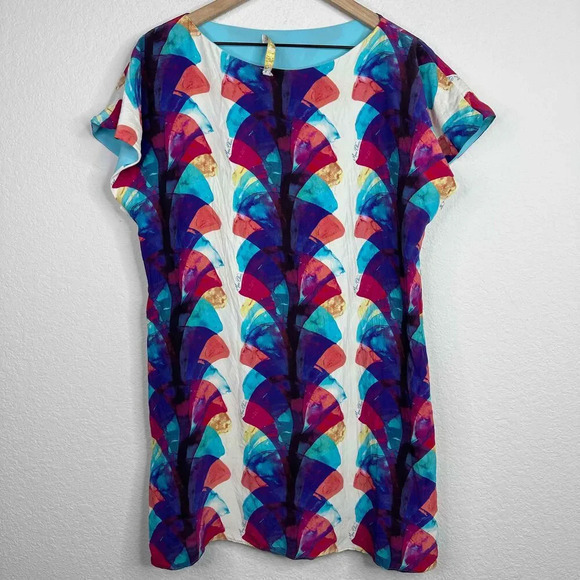 Marie Oliver Dress Womens Medium Silk Colorful Pattern Short Sleeve Shift Artsy - Picture 3 of 11